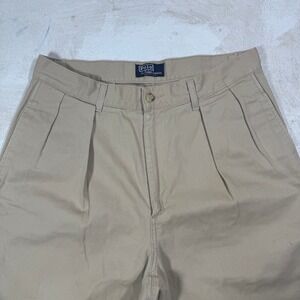 Vtg Polo Ralph Lauren Chino Pants Fits 32x30 Tan USA Made Two Pleated Twill